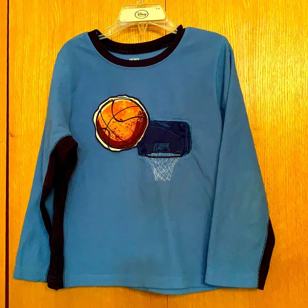 Carter’s boy’s size 6 fleece basketball appliqué themed pullover top shirt blue